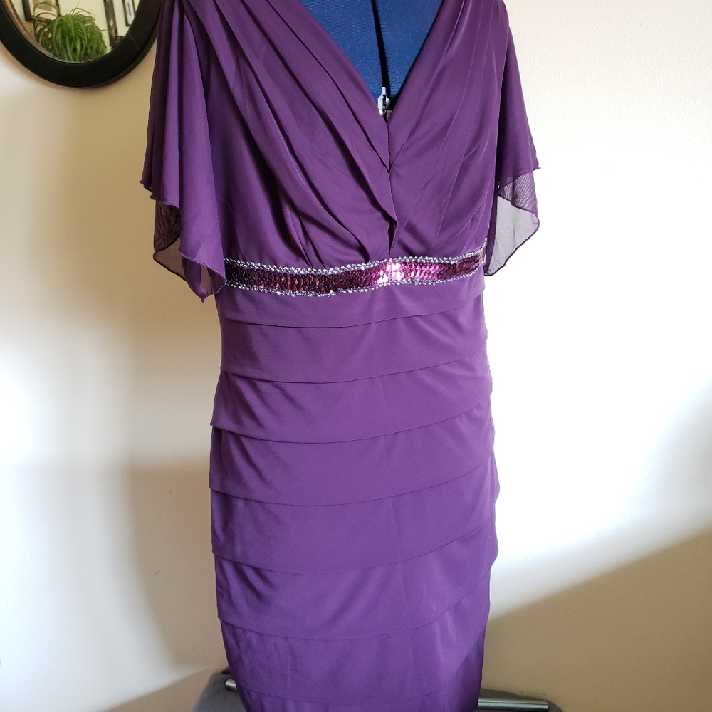 Enfocus Studio Purple Tiered Midi Dress with Sequin Waistband
